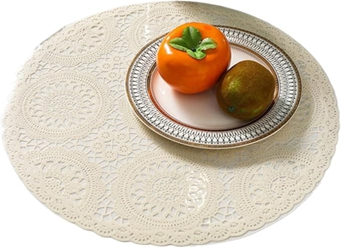 Round Placemats Restaurant PVC Decoration Meal Mat Anti- Dining Table Line Steak Plate Pad(Milk White)