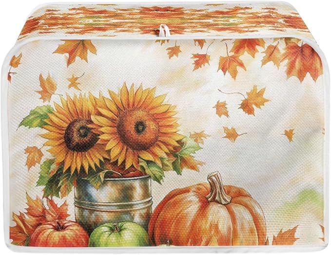 Doojoayie Toaster Cover Dust Resistant Cover for Kitchen Small Appliance Sunflower & Pumpkin 2 Slice Bread Machine Protector Thanksgiving Decor Accessories for Home Kitchen