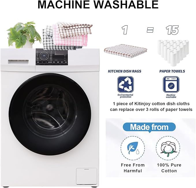 Kitinjoy Cotton 24 Pack Terry Kitchen Dish Cloths, 12 x 12 Inches Super Soft and Absorbent Dish Rags, Quick Drying Dish Towels for Washing Dishes, Mix Color