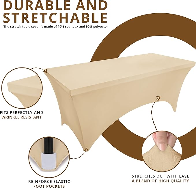 Utopia Kitchen Spandex Tablecloth 1 Pack [6FT, Champagne] Tight, Fitted, Washable and Wrinkle Resistant Stretch Rectangular Patio Table Cover for Event, Wedding, Banquet & Parties [72Lx30Wx30H Inch]