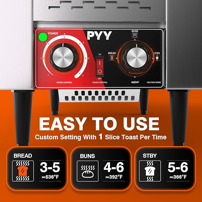 PYY Commercial Conveyor Toaster - 150 Slices/Hour Electric Conveyor Belt Toaster for Toast, Bun, Bagel, Bread, Heavy Duty Stainless Steel Toaster Oven for Restaurant, Bakery, Buffet Use