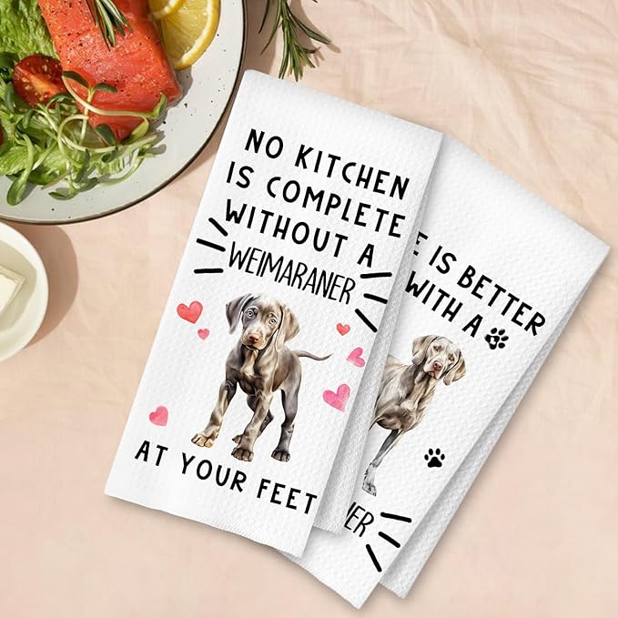 Weimaraner Gifts Kitchen Towels, Weimaraner Dog Dish Tea Towels for Kitchen Decor, Dog Lover Mom Dad Gifts Decorative Hand Towel, 16x24 Inches Set of 2