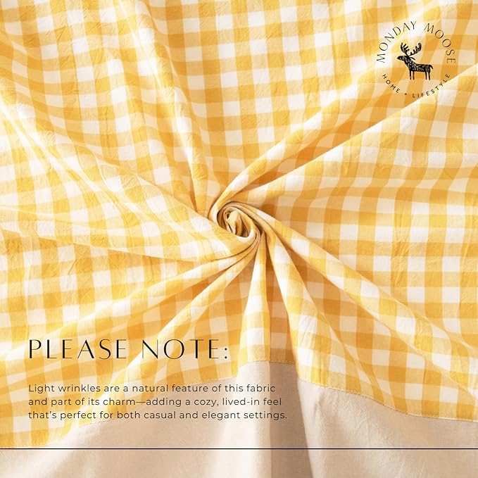 MONDAY MOOSE Gingham Checkered Farmhouse Rustic Picnic Style Decoration Rectangle Natural Stonewashed Cotton Tablecloth for Kitchen, Dining Room, Restaurant (60x102 inch, Yellow/Beige)