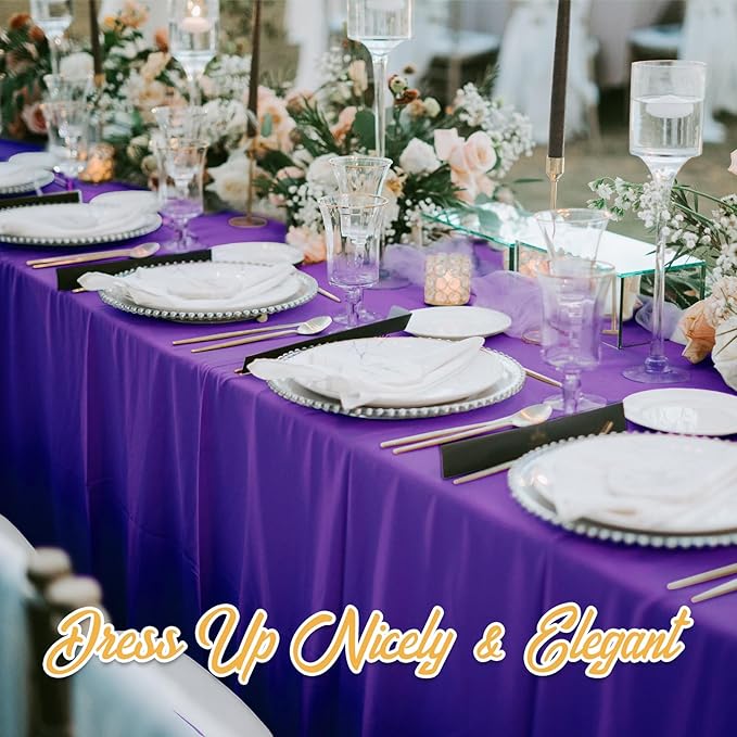 BRILLMAX 4 Pack Purple Tablecloths 90 x 132 Inch for 6ft Rectangle Tables - 150 GSM Polyester Fabric, Floor Length Drop, Water, Stain & Wrinkle Resistant Cloth Cover for Wedding Reception Banquet