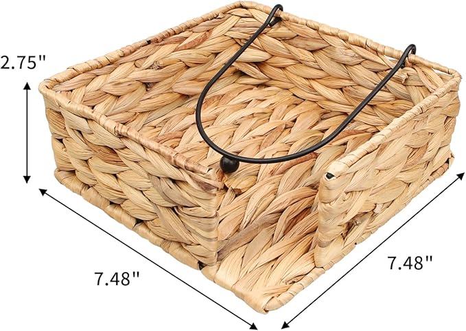 Napkin Holder for Table,Water Hyacinth Flat Napkin Holder with Weighted Arm,Wicker Napkin Baskets for Kitchen Dinner Table,Flat Napkin Dispenser for Countertop, Dining Room