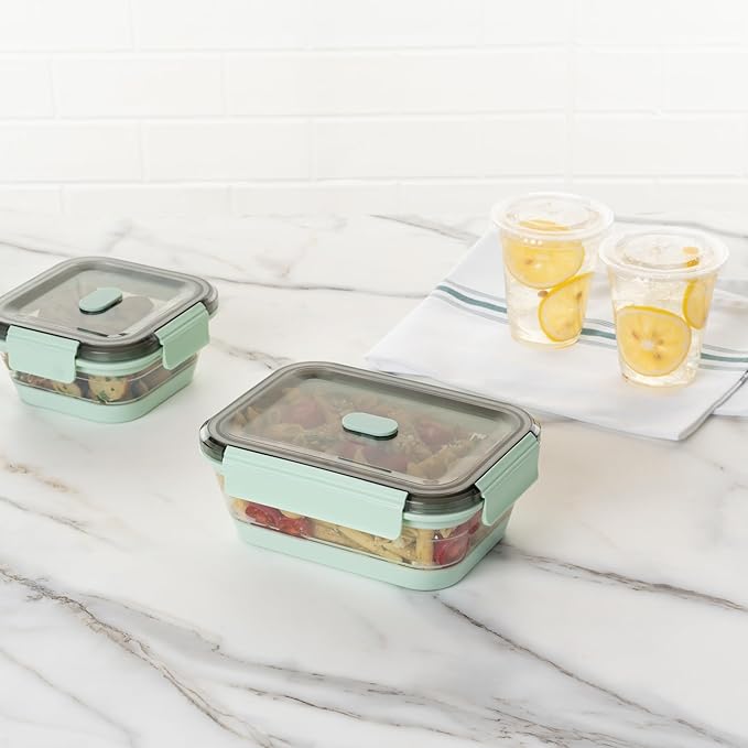 Restaurantware-Fresh Hero 40 Ounce Storage Containers, 20 Durable Airtight Food Containers - Microwavable, Freezable, Green Plastic Collapsible Container, Dishwashable, With Vented Lids