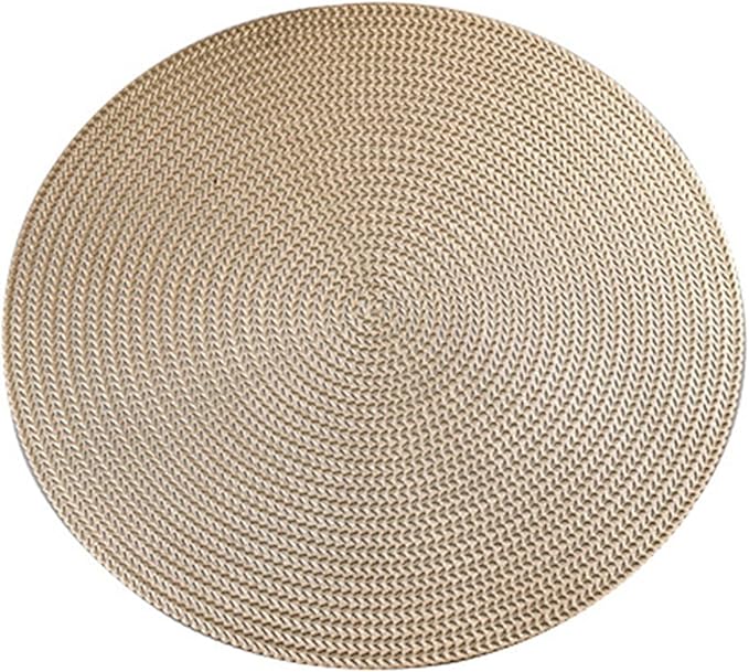 Placemat Kitchen Table Mat Restaurant Round PVC Nordic Anti-scalding Insulation Steak Pad Stand Mug(Light Gold)