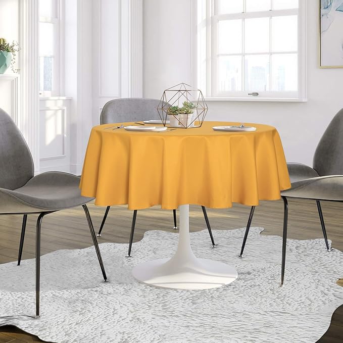 sancua Round Tablecloth - 60 Inch - Water Resistant Spill Proof Washable Polyester Table Cloth Decorative Fabric Table Cover for Dining, Buffet Parties and Camping, Gold (Fits 20-48 Inch Tables)