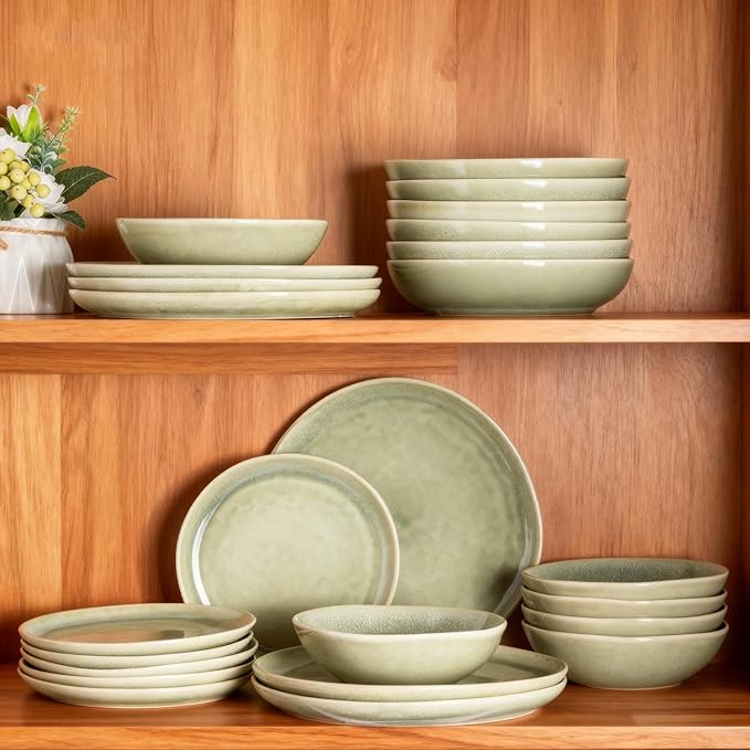 AmorArc Ceramic Dinnerware Sets,Handmade Reactive Glaze Stoneware Plates and Bowls Set,Highly Scratch Resistant | Dishwasher & Microwave Safe,Service for 6 (18pc)