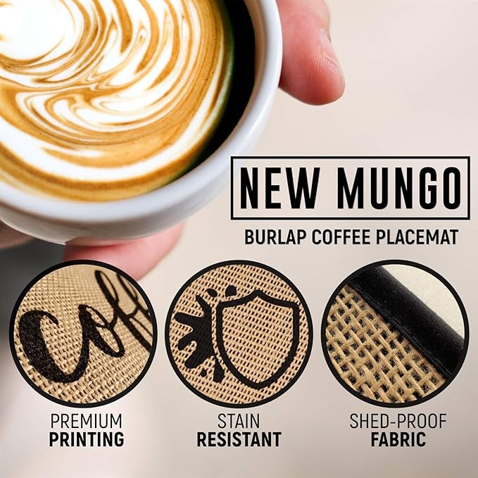 Coffee Bar Mat - Coffee Bar Accessories for Coffee Bar Decor,Decor for Coffee Station Mat - Burlap Placemat with Fabric Backing(D)
