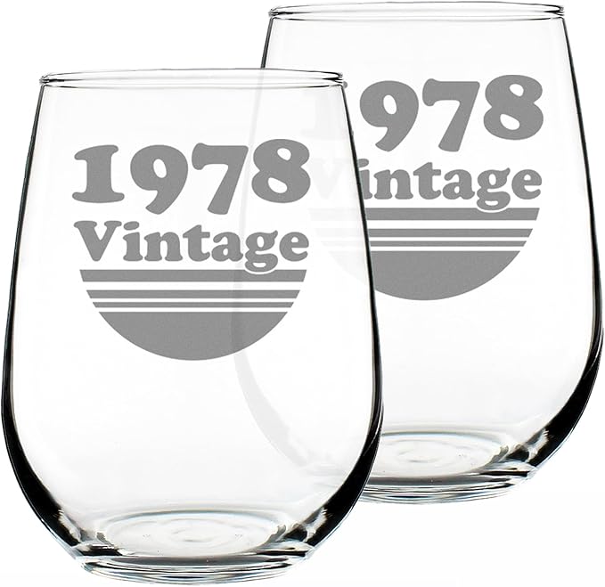 Bevvee Vintage 1978 Stemless Wine Glass - 48th Birthday Gifts for Women & Men Turning 48 - Bday Party Decor - Set of 2 - Large 17 oz
