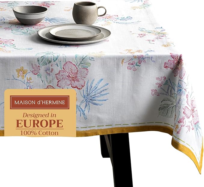 Maison d' Hermine Table Cloth Rectangle Table 100% Cotton 60 x 108 Inches Tablecloth Reusable Decorative for Dining Room Farmhouse Home Valentines Day Decorations Spring Summer - Paradise Island