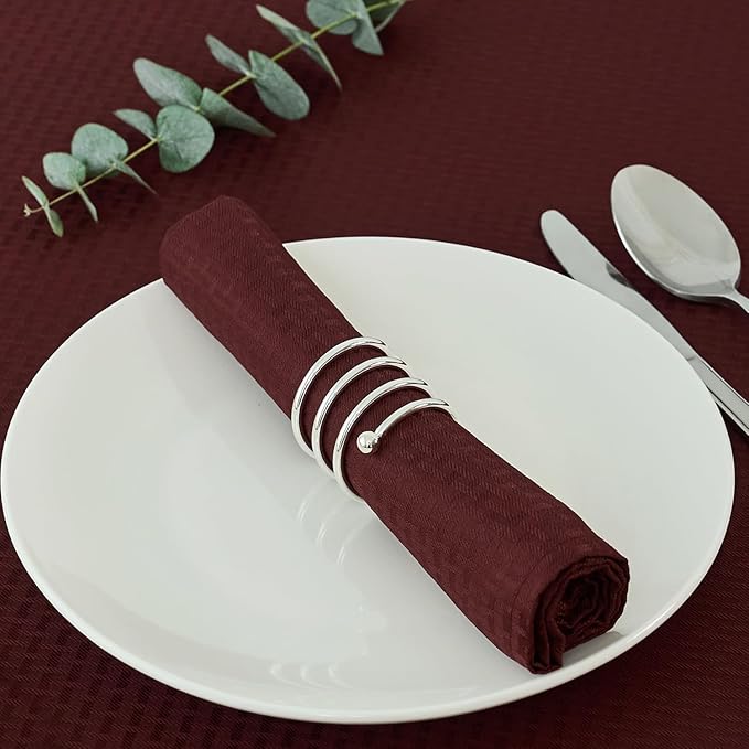 maxmill Cloth Napkins Weaved Texture Pattern Soft Comfortable and Luxury Serviette for Restaurant Family Dinners Weddings Parties and Banquets Set of 4 Pieces, 20 x 20 Inch Burgundy
