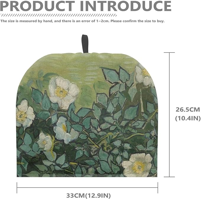 Tea Cozy for Teapots with Handle, Wild Roses Print Vintage Oil Painting Style Dust Cover, Hanging Fold-Up Design, Suitable for Kitchen and Living Room Table Decoration