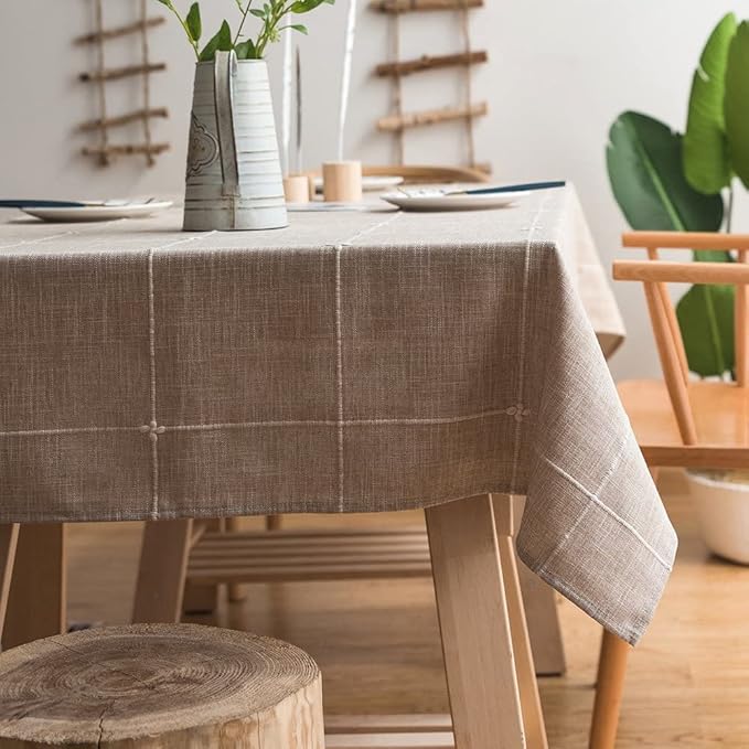 ColorBird Solid Embroidery Lattice Tablecloth Cotton Linen Dust-Proof Table Cover for Kitchen Dinning Tabletop Decoration Linen Square Tablecloth 52x52 Inch
