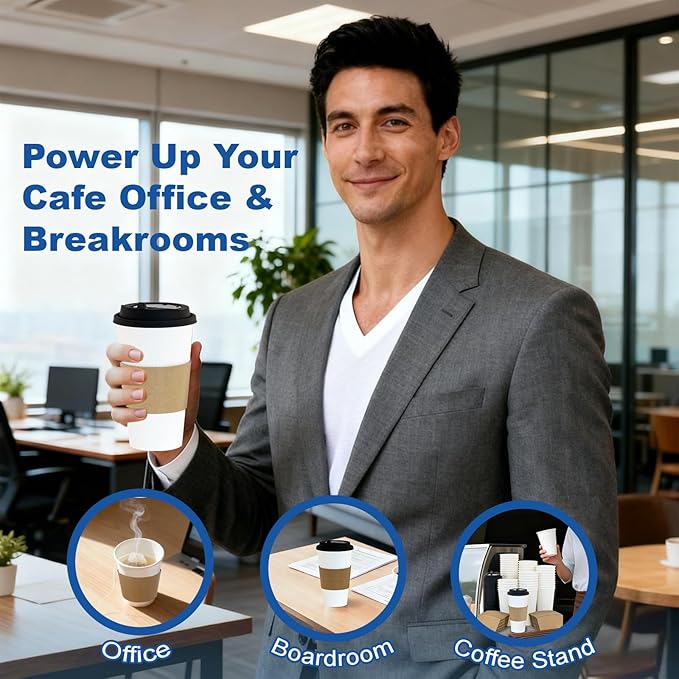 16 oz 300 Pack Coffee Cups with Lids and Sleeves, Straws, Hot Disposable To Go Travel Paper Cups Bulk for Office, Home Coffee Bar Accessories, Chocolate, Cocoa, Beverage (White)