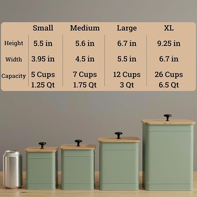 Kitchen Canisters for Countertop Set of 4 with Customizable Chalkboard Labels & Marker Pen - Big Iron Kitchen Canisters with Airtight Lids - Sage Green Canister Set - Flour and Sugar Containers