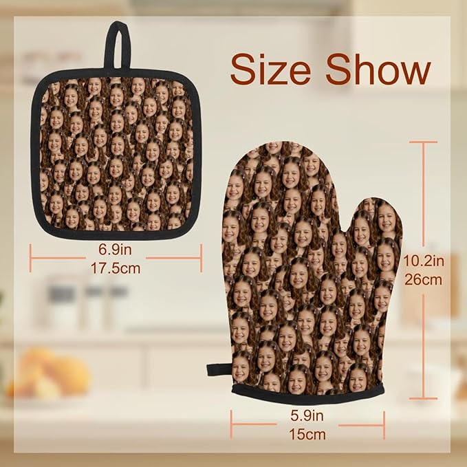 Custom Oven Mitts and Pot Holders Sets,Personalized with Face Customized Photo,Baking Gifts for Women,for Kitchen Cooking BBQ