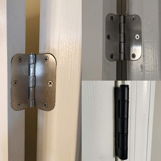 30 Pack Rounded Brushed Nickel Door Hinges 3.5 Inch 5/8" Radius 3 1/2" Satin Sliver Hinge No Squeak Flat Bifold for Bedroom Pantry Clean Glass French Interior Wood Doors,Table,Gate,Hardware