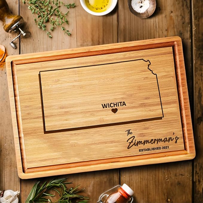 Destination Cutting Board Kansas City Gifts, Wooden State Map Decorations, Unique Housewarming Kitchen Gifts, Personalized Gifts for Host Family