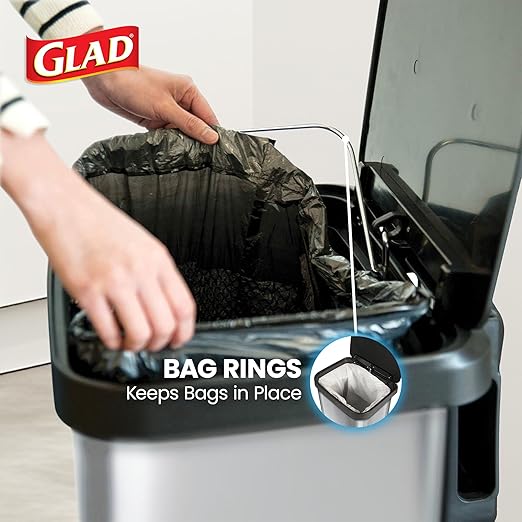 Glad GLD-74506 Stainless Steel Step Trash Can with Clorox Odor Protection | Large Metal Kitchen Garbage Bin with Soft Close Lid, Foot Pedal and Waste Bag Roll Holder, 13 Gallon, Stainless