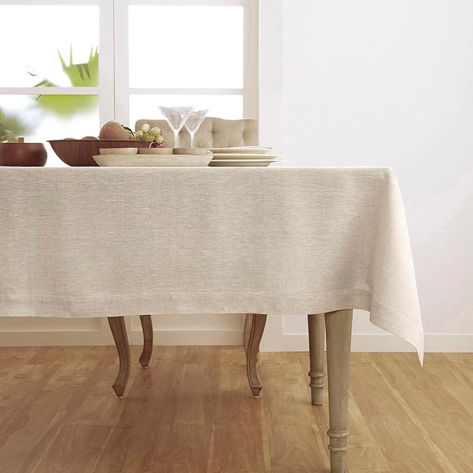 Solino Home Linen Tablecloth 54 x 72 Inch - 100% Pure Linen Light Natural Table Cloth for Rectangular Tables - Athena, Machine Washable Cloth Tablecloth for Spring, Easter