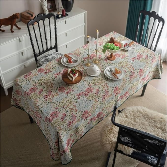 Rectangular Tablecloth Retro Embroidery Contrast Color Tablecloth Jacquard Rectangular Tablecloth Suitable for Restaurant Camping(90 * 90cm)