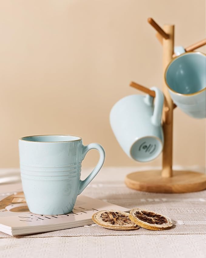 famiware Jupiter Coffee Mugs Set of 4, 13 oz Coffee Mug, Microwave and Dishwasher Safe, Coffee Cups with Handle for Coffee, Tea, Cocoa, Milk, Light Blue