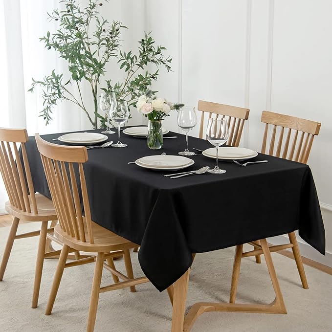 maxmill Square Tablecloth Slubby Texture Stain Resistant Waterproof Wrinkle Resistant Washable Soft Table Cloth, Decorative Fabric Table Cover for Dining Room Dinner and Parties, 52 x 52 Inch, Black