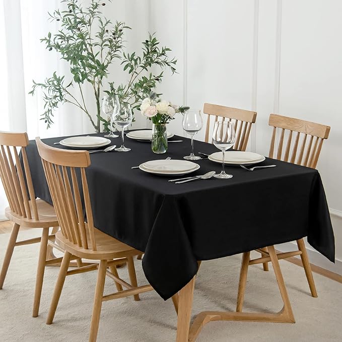 maxmill Rectangle Slubby Textured Tablecloth Waterproof Spillproof Wrinkle Free Table Cloth, Kitchen Dining Tabletop Decoration, Fabric Table Cover for Outdoor and Indoor Use, 52 x 70 Inch, Black