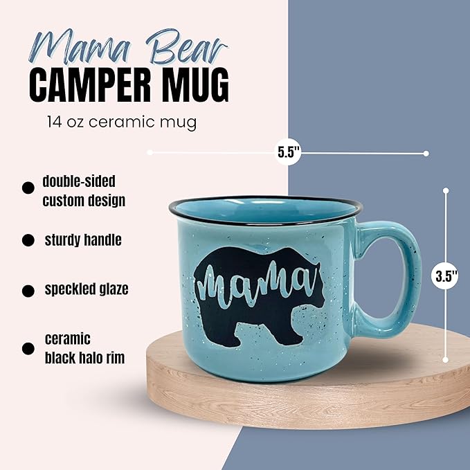 Mama and Papa Bear 15 oz Coffee Mug for Mom, Mother, Wife and Dad - Cute Coffee Cups for Women - Unique Fun Gifts for Her, Mother's Day, Christmas (Mama Bear Teal and Papa Bear Light Blue Gift Set)
