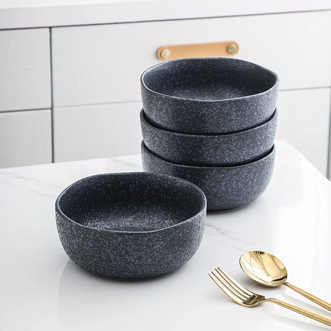 Stone Lain Stoneware Dish Set, 4 Bowls, Tom - Gray and Blue