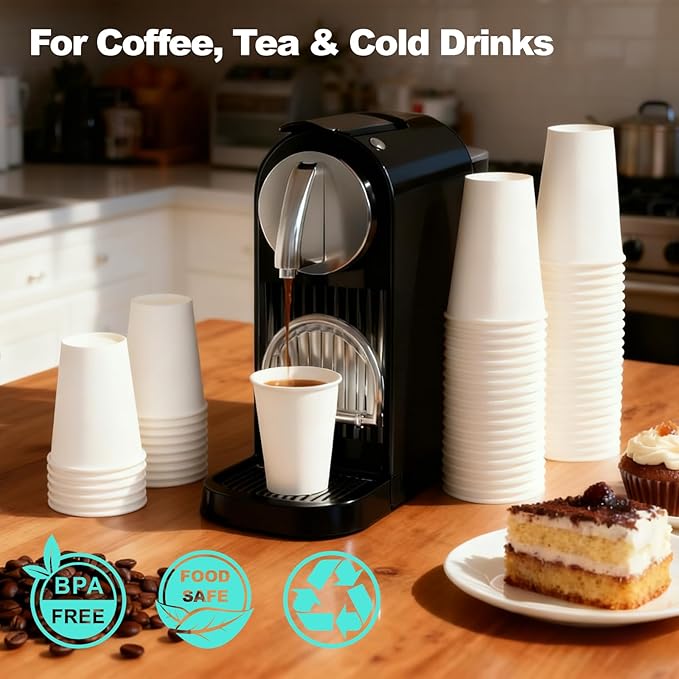 8 oz 500 Pack Disposable Coffee Cups, Bulk White Disposable Paper Cups, Coffee Cups for Hot Tea, Chocolate and Cold Drinks