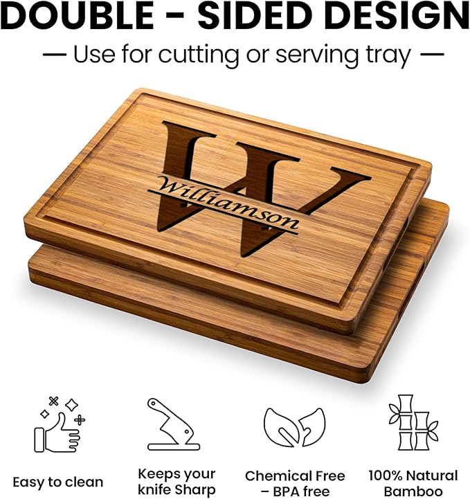Personalized Cutting Board - Elegant Last Name Monogram - Perfect Wedding Registry Gifts - Engraved Wooden Housewarming Gifts for Men - Unique Decorative Keepsake
