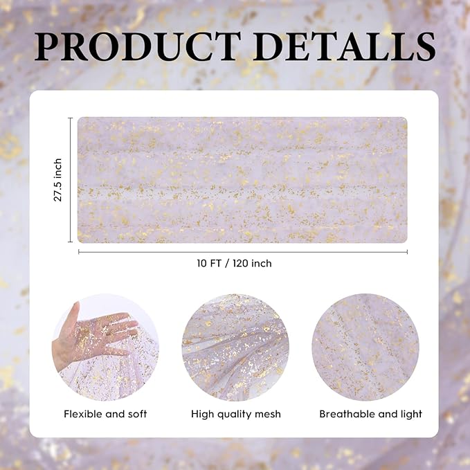 Artoid Mode Grayish Purple Gold Gauze Table Runner 120 Inch 10FT, Glitter Metallic Foil Sheer Dining Wedding Anniversary Holiday Birthday Table Decor for Home Party