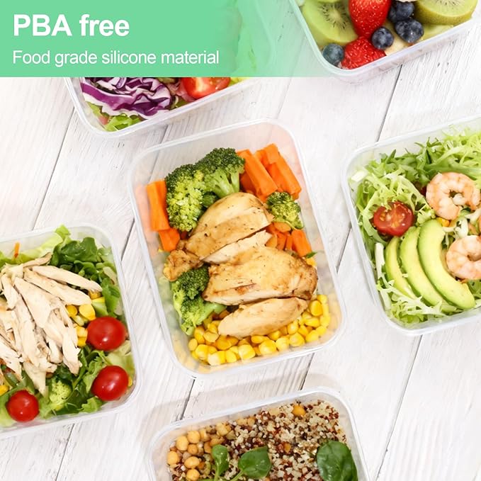 Quodac Food Storage Containers 4-Pack (4.7 Cup), Reusable Lunch Boxes With Leakproof White Silicone Lids, Microwave, Dishwasher & Freezer Safe Snack Containers, BPA-Free Plastic Containers