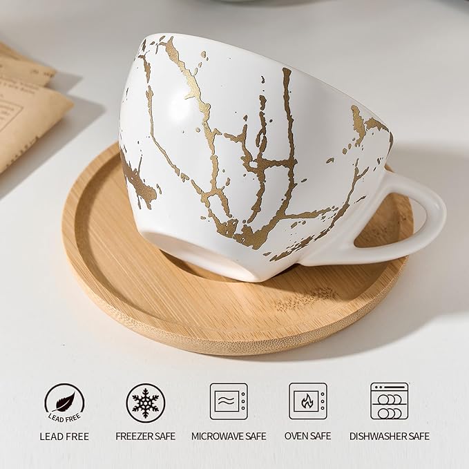 LUKA Ceramic Demitasse Espresso Cups Set with Saucers and Metal Stand, 8 oz Porcelain Stackable Cappuccino Cups Teacup For Tea, Espresso, Latte, Coffee, Cafe Mocha, Set of 4, White | Demitasse, Set, with Saucers, and Metal Stand, Stackable, Cappuccino ...