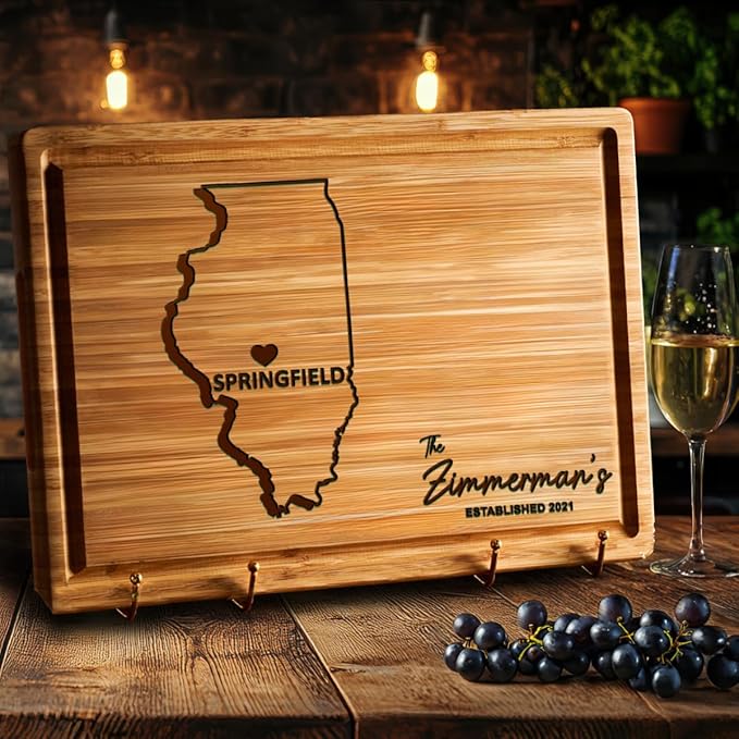 Illinois Cutting Board Personalized Gifts for Home, State Home Decor Gift, Moving Away Gifts, Wood Bamboo Illinois Gifts, Custom Destination Gift