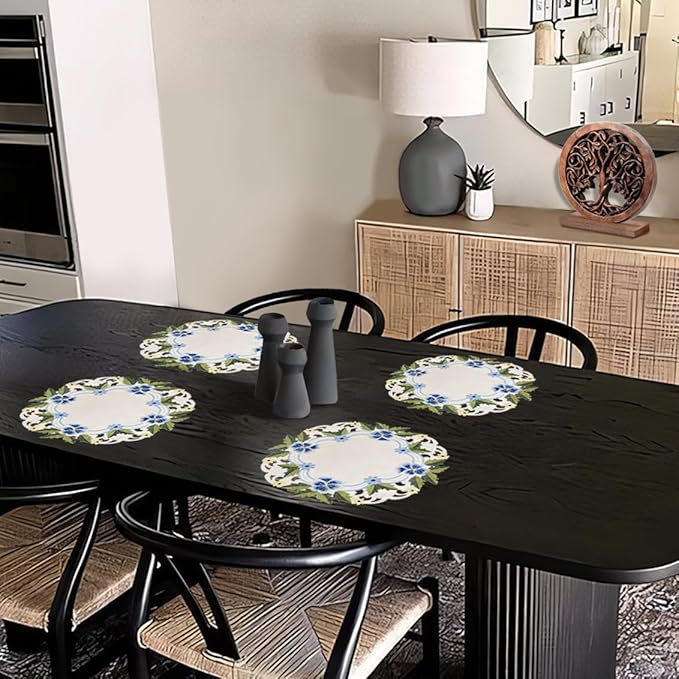 Decozen Set of 8 Doilies for Table, Lace Doilies - Rustic, Crochet, Farmhouse, Kitchen, Round Table Placemats - Valentines Day Decorations - 15 inch Blue and Green White, The Eternal Grace Collection