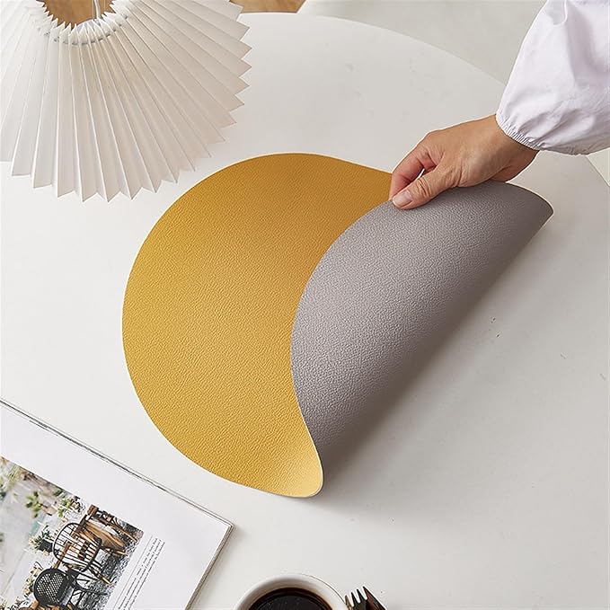 PU Oval Placemat for Dining Table Leather Textural Designed Non-Slip Oil Proof Water Heat Stain Placemat(1PCS Double Sided D)