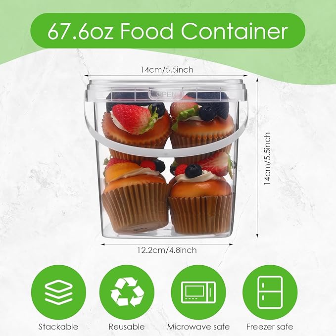 Menkxi 15 Pcs 68 oz Deli Containers with Lids and Handles Square Clear Plastic Food Storage Containers Reusable Freezer Jars for Food Storage Meal Prep Freezer Microwave Safe