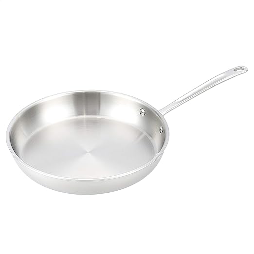 Amazon Basics Tri-Ply Stainless Steel Fry Pan, 12 inch, Silver