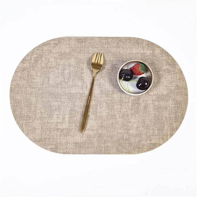 Placemats for Table Leather Western Table Mat Oil-Proof Hotel Home Dining Plate Mat Non-Slip Heat Insulation Pad(Apricot)