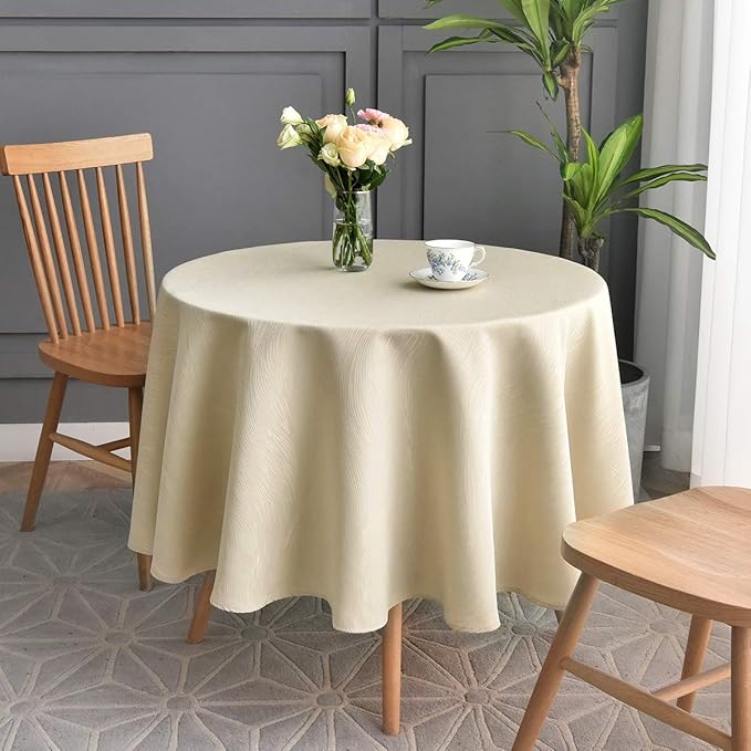 maxmill Jacquard Round Table Cloth Swirl Design Waterproof Antiwrinkle Heavy Weight Soft Tablecloths for Circular Table Cover and Kitchen Dinning Tabletop Round 70 Inch Beige