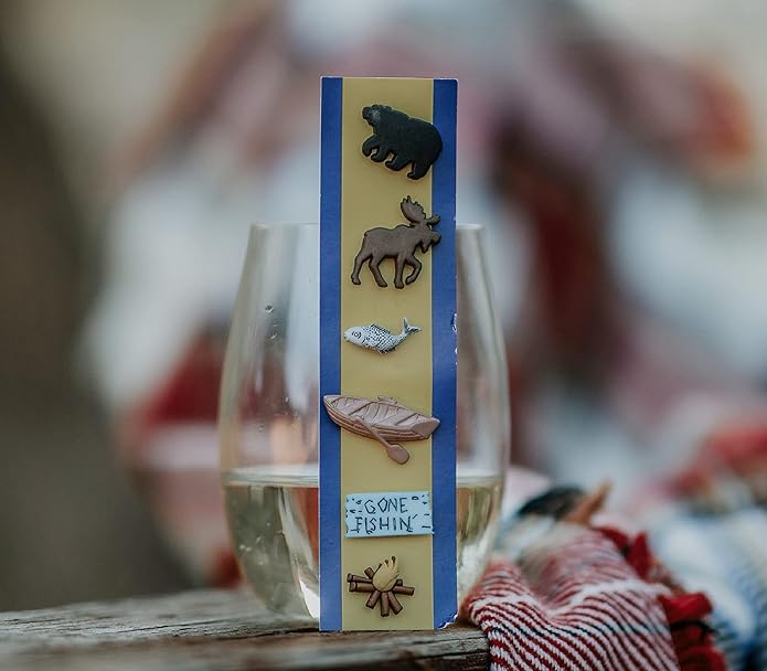 Simply Charmed Camping Wine Glass Charms - Great Gift for the Fisherman, Wine Accessories for the Mountain Cabin or Lake House Set of 6 Magnetic Drink Markers