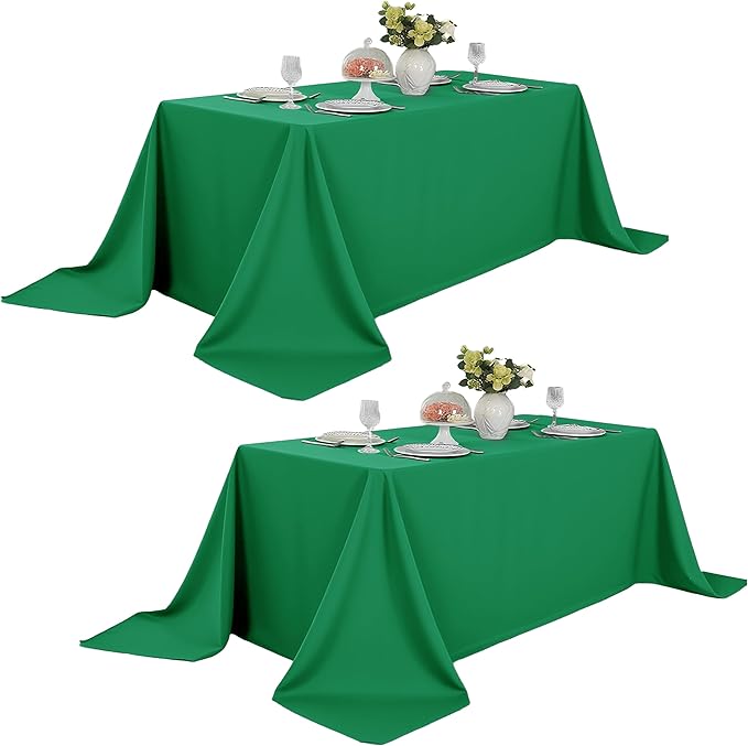 2-Pack 90x132 inch Forest Green Table Cloths, Solid Stain and Wrinkle Resistant Oblong Tablecloth, Premium Plain Weave Polyester Fabric Rectangle Table Linen Covers for Hotel, Wedding
