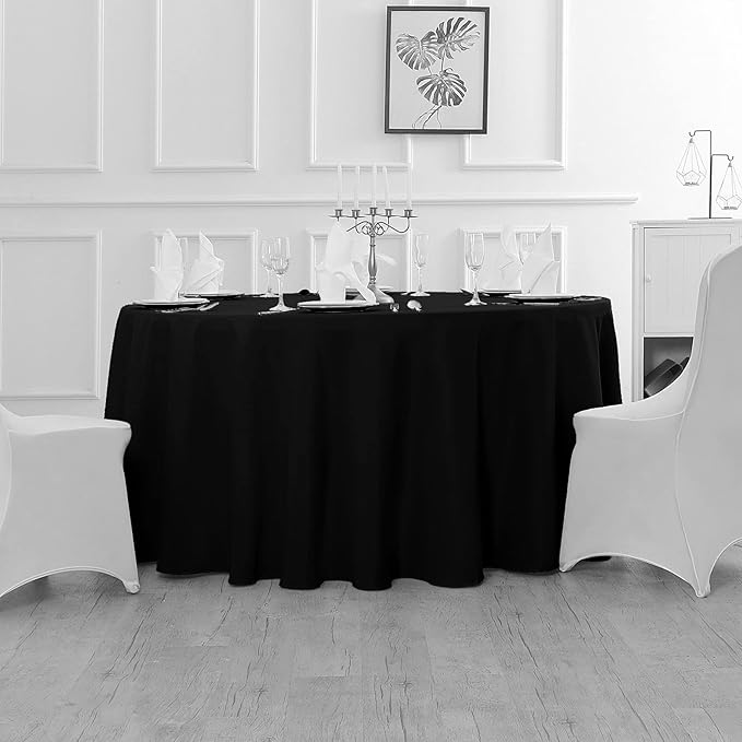 Fokitut 6 Pack Waterproof Round Tablecloth, 70 Inch, Stain Resistant and Wrinkle Polyester Table Cloth, Fabric Table Cover for Kitchen Dining, Wedding, Party, Holiday Dinner-Black