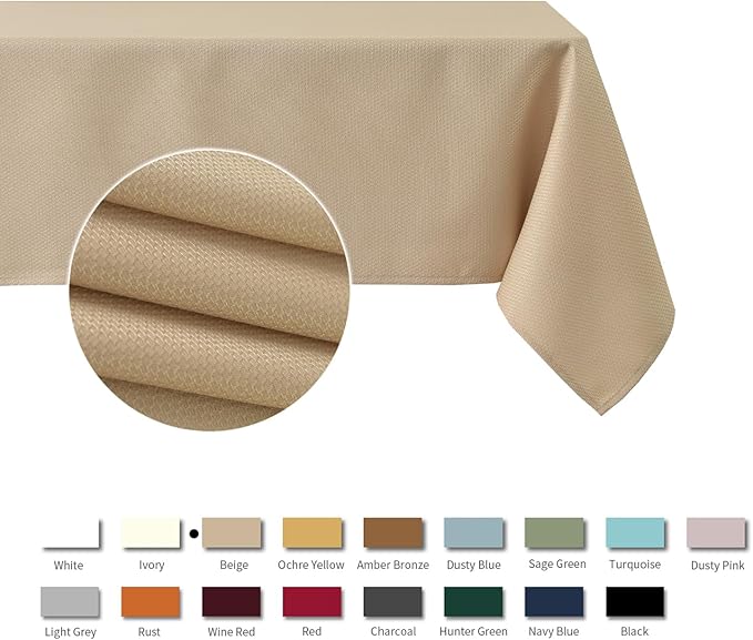 maxmill Jacquard Square Tablecloth Stain Resistant Waterproof Wrinkle Resistant Washable Soft Table Cloth, Decorative Fabric Table Cover for Dining Room, Indoor and Outdoor Use, 52 x 52 Inch, Beige