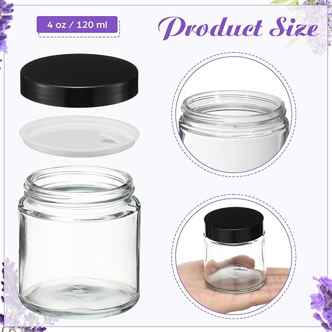 36 Pcs 4 oz Glass Jars with Lids, Clear Candle Jars with Black Lids Round Empty Candles Container Tins Candle Making Storing Lotions Spice Powder Liquid Sample Makeup (Clear)