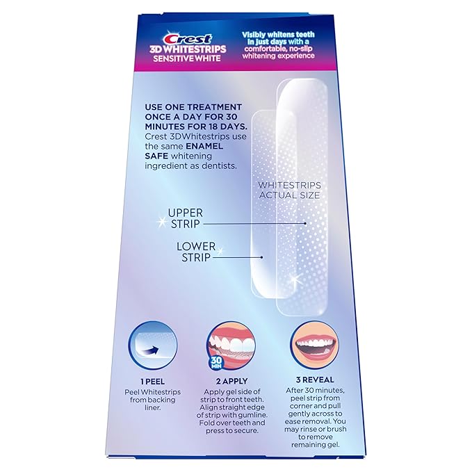 Crest 3D Whitestrips Sensitive At-Home Teeth Whitening Kit, 18 Treatments, Gently Removes 15 Years of Stains, Crest Whitestrips, Teeth Whitening Kit